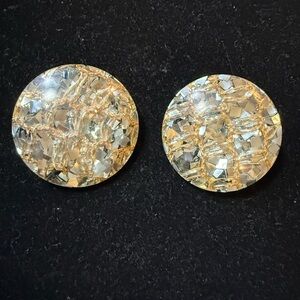 Vintage Lucite Confetti Clip-On Silver Mosaic Earrings